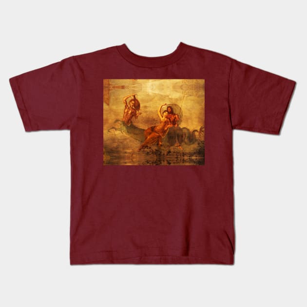 NEPTUNE AND AMPHITRITE WITH A HIPPOCAMPUS Pompeii Roman Fresco Kids T-Shirt by BulganLumini